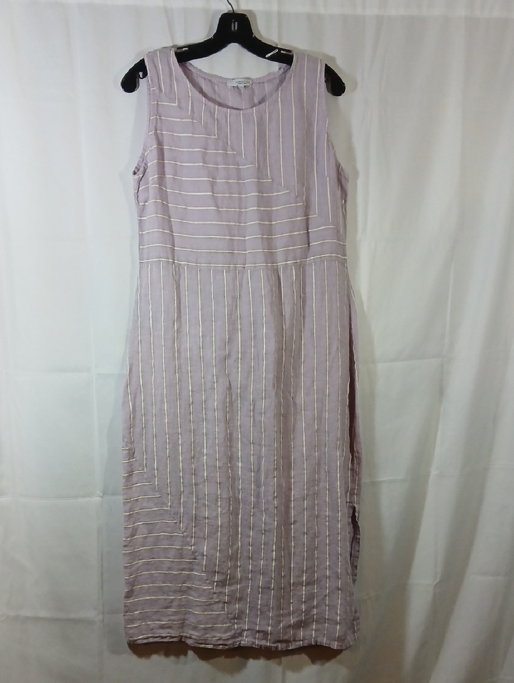 Vanessa Zani Womens Large Linen Midi Dress Violet Purple White PinStripe Italy